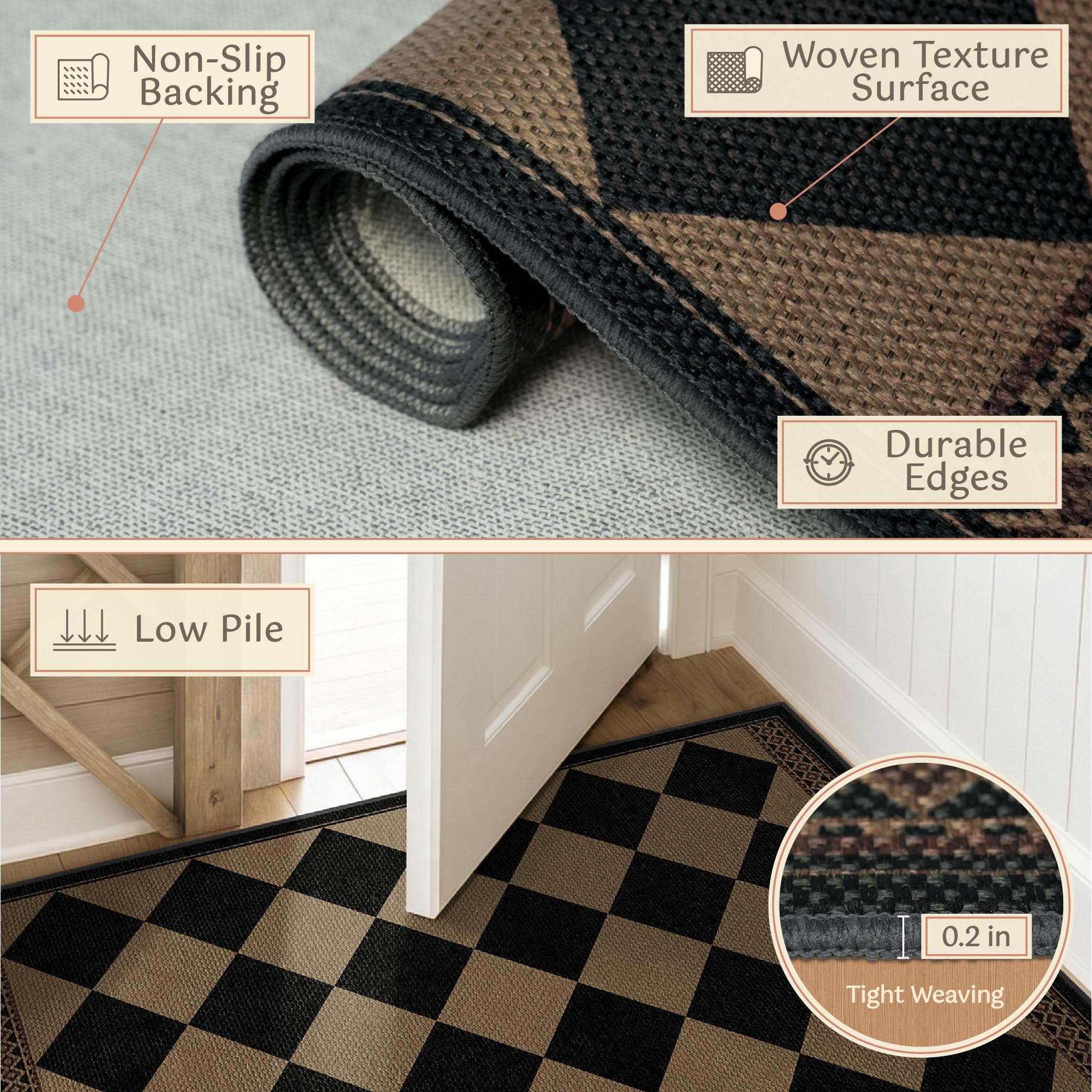 Evyhood Easy Jute Rug 3x5 indoor/outdoor, non-slip backing suits hardwood or tile.