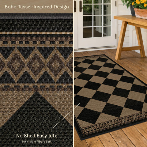 Evyhood Easy Jute Rug 3x5 kitchen area, checkered design adds warm texture.