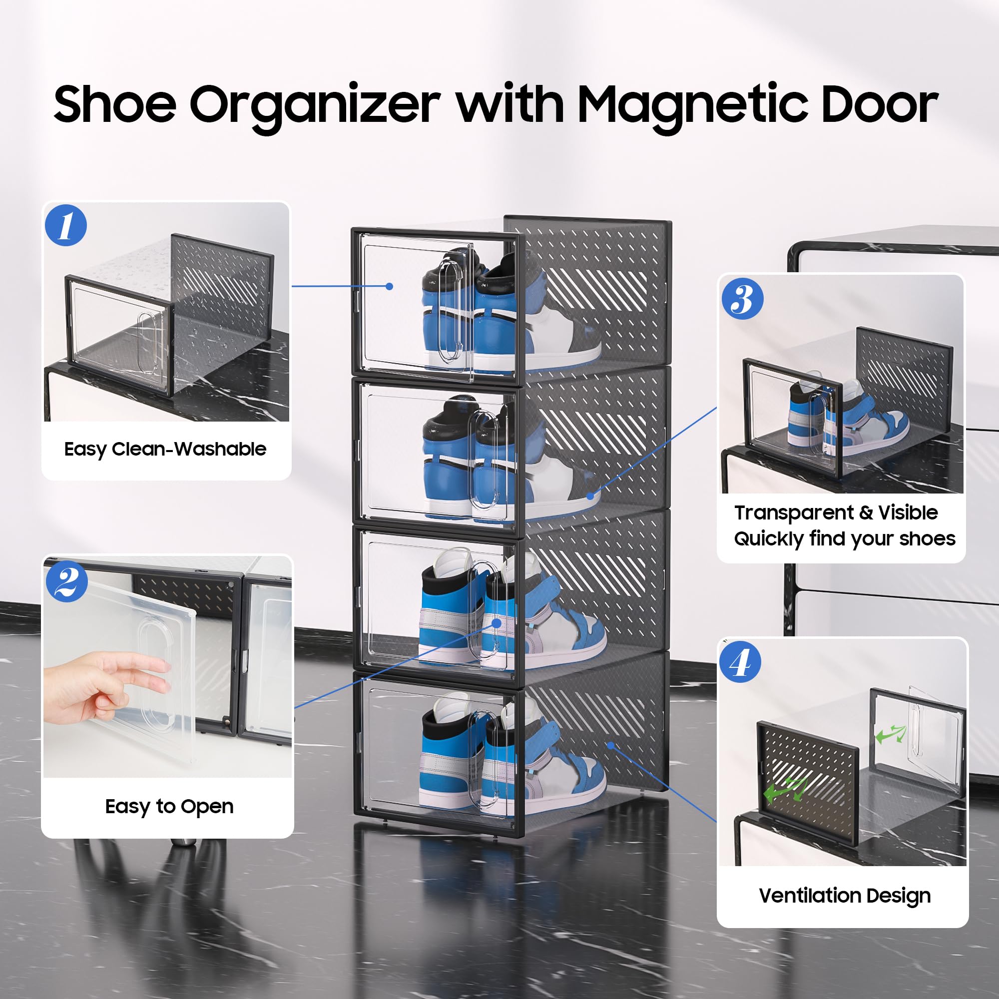 eWonLife stackable shoe boxes connector sheets ensure stable vertical and horizontal stacking