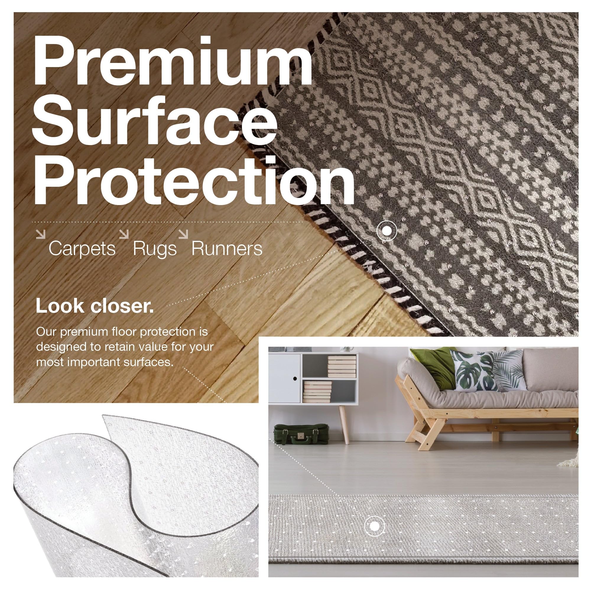 ExactMade Clear Carpet Runner in doorway demonstrates easy installation and carpet shielding.