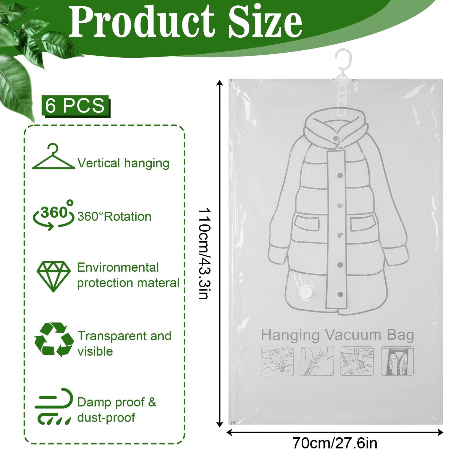 Exclaith bags measure 43.3 by 27.6 inches for bulky garments.