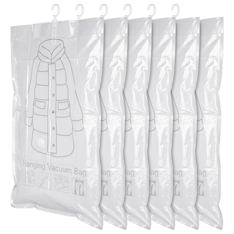 Exclaith 6-pack hanging vacuum bags demonstrate organized closet space savings.