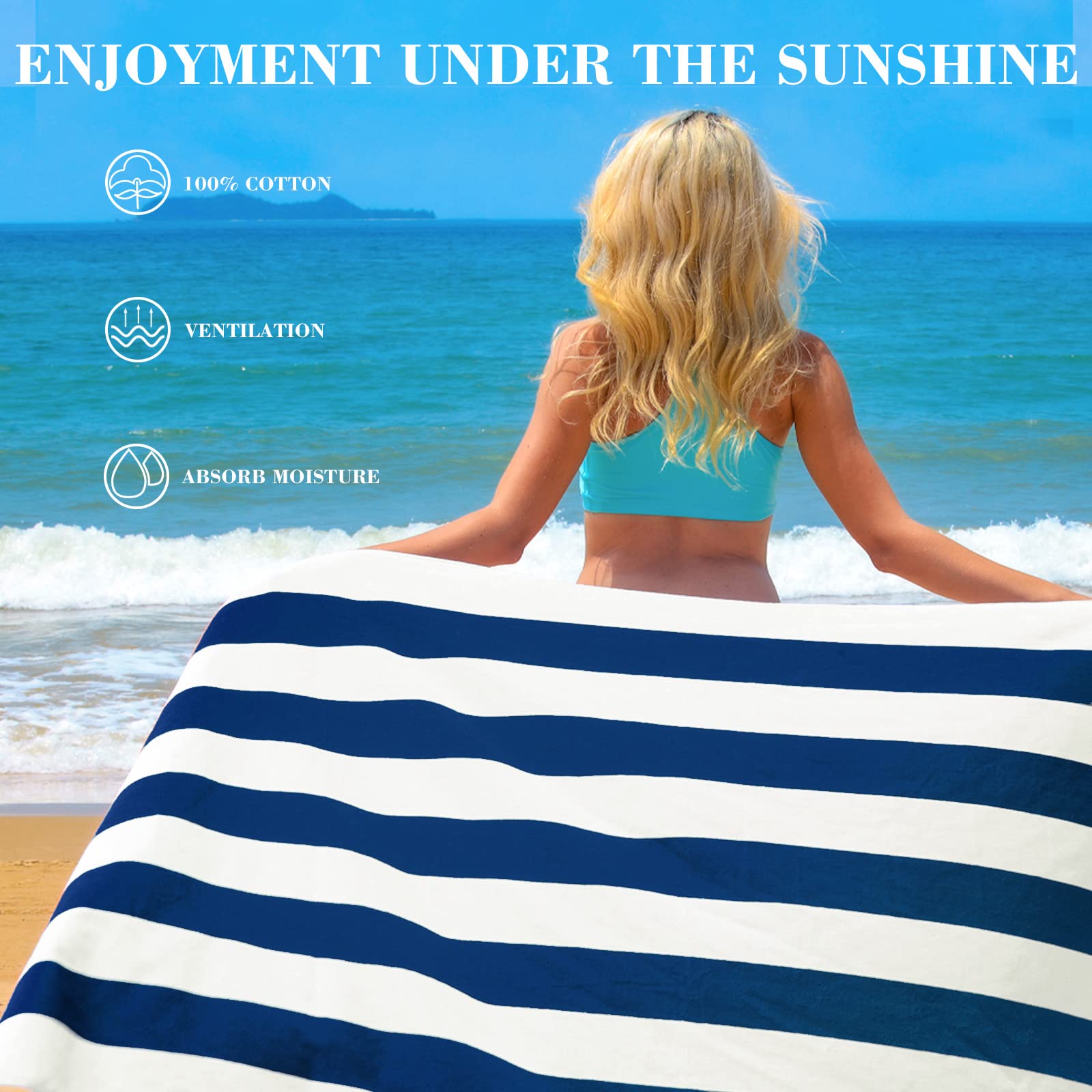 Exclusivo Mezcla cabana stripe towel dark navy pair with other beach essentials