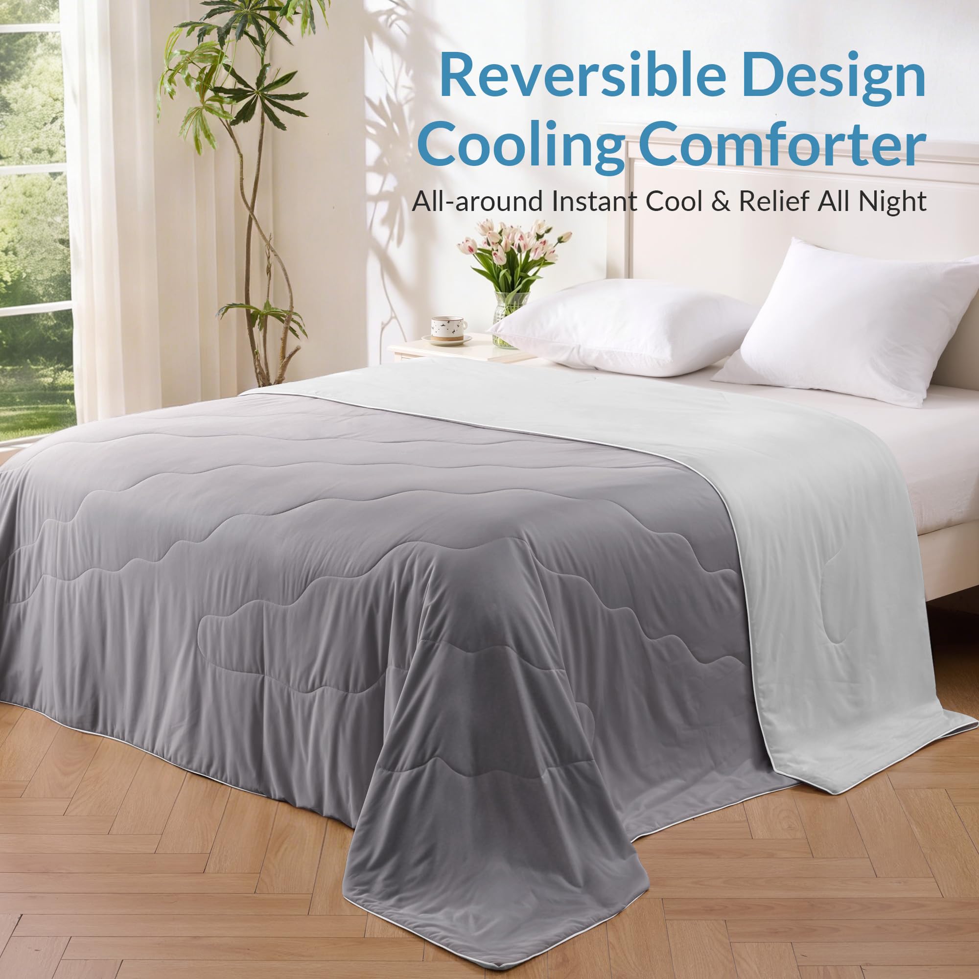 King-size coverage of Exclusivo Mezcla cooling comforter draped over a bed