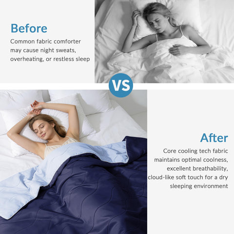 Exclusivo Mezcla cooling comforter draped over bed showing light, luxurious drape