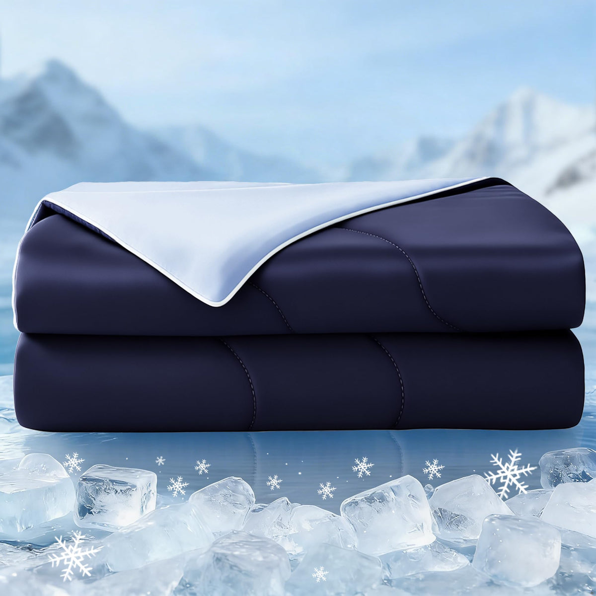 Exclusivo Mezcla cooling comforter front view on bed for hot sleepers