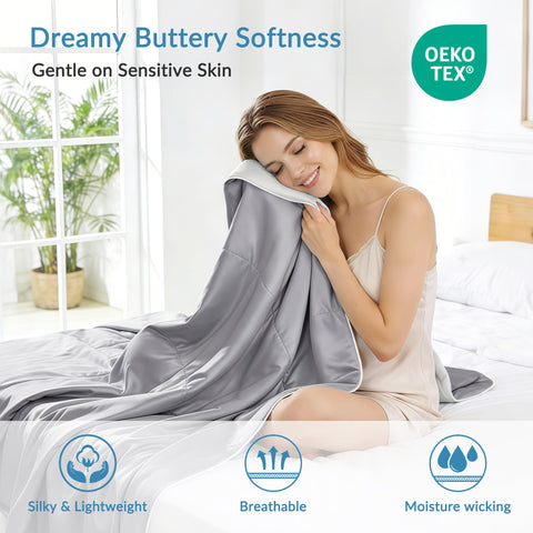 Exclusivo Mezcla cooling comforter reversible design close-up highlights dual cooling options