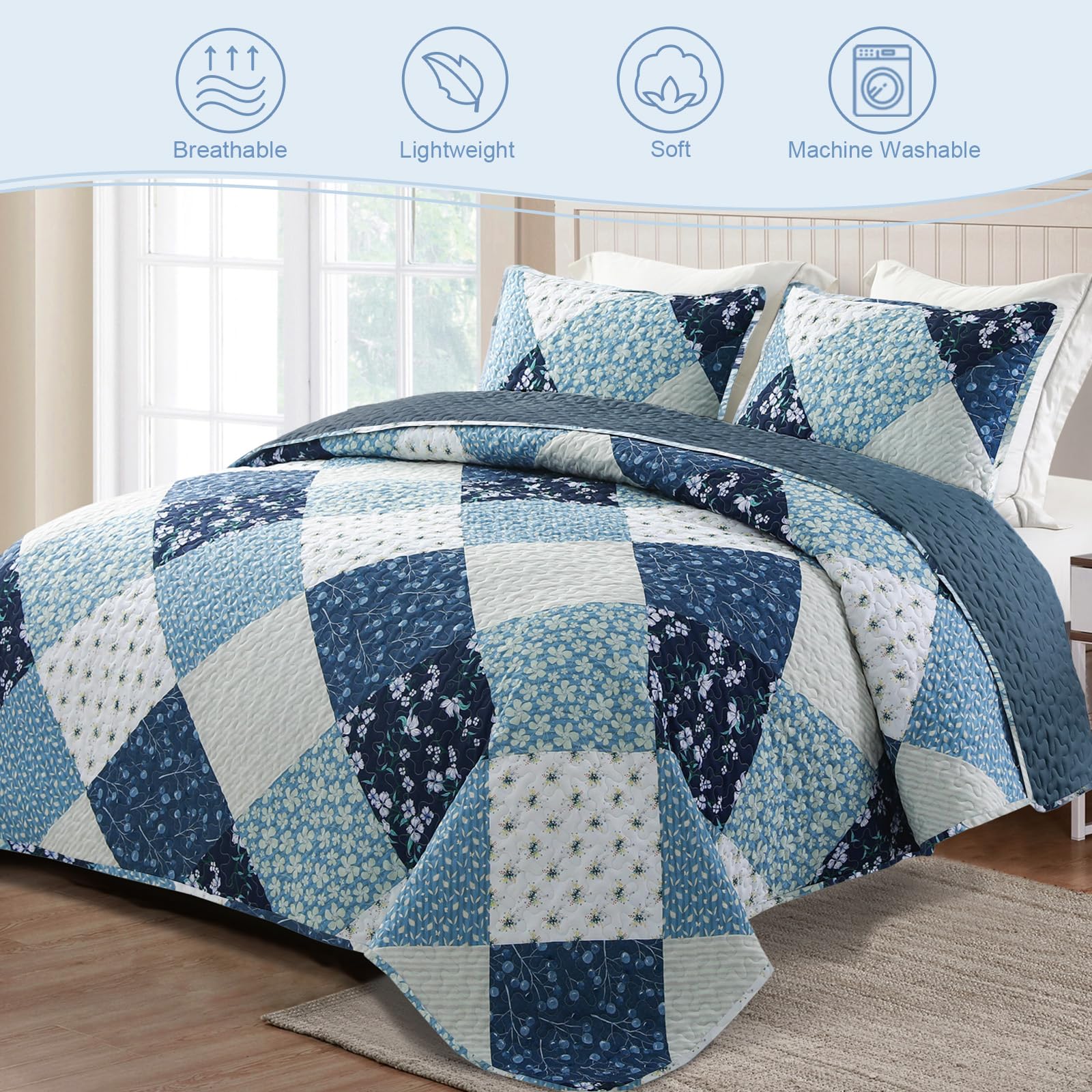 Exclusivo Mezcla floral-pattern quilt closeup shows soft microfiber feel.