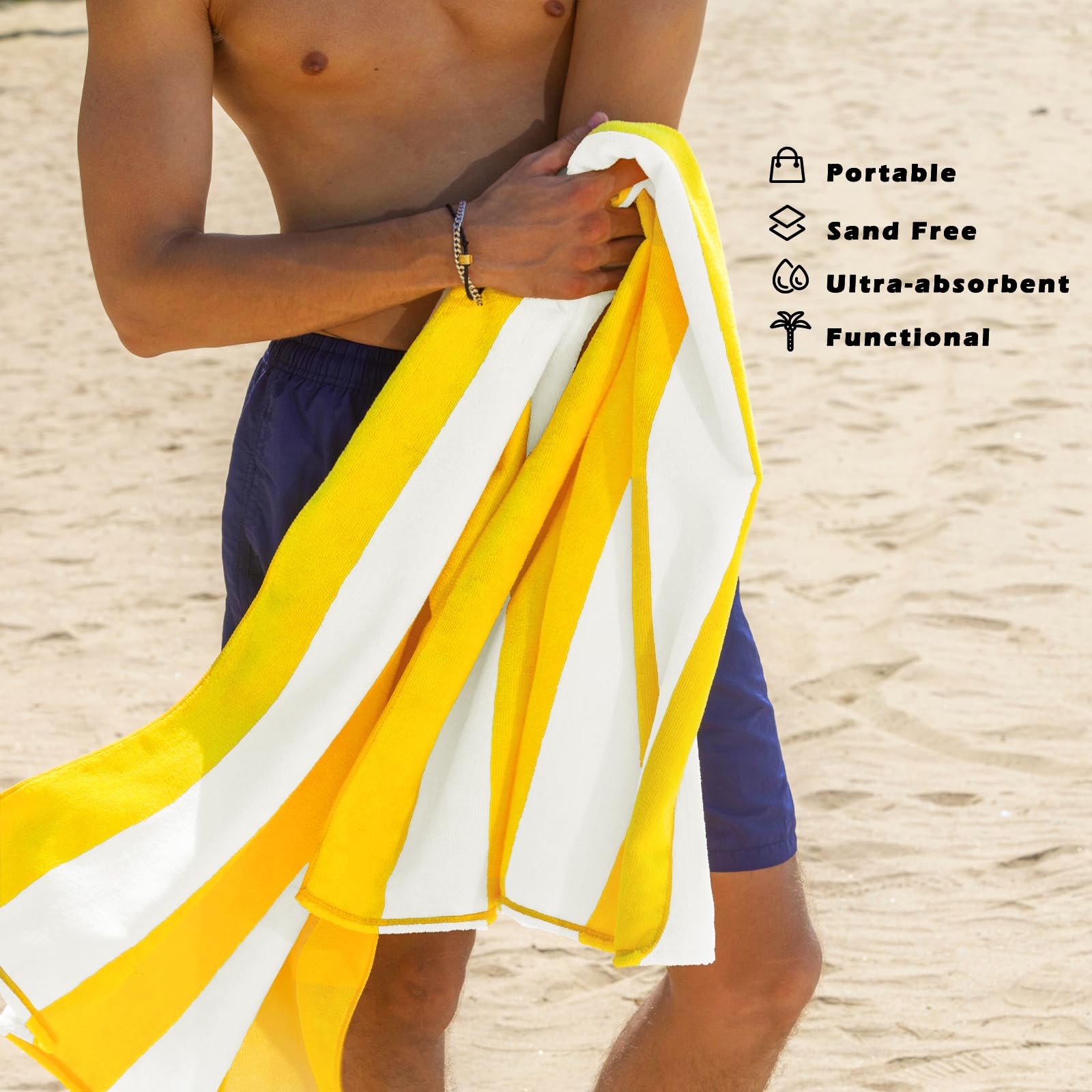 Exclusivo Mezcla kids friendly towel with bright stripes for playtime