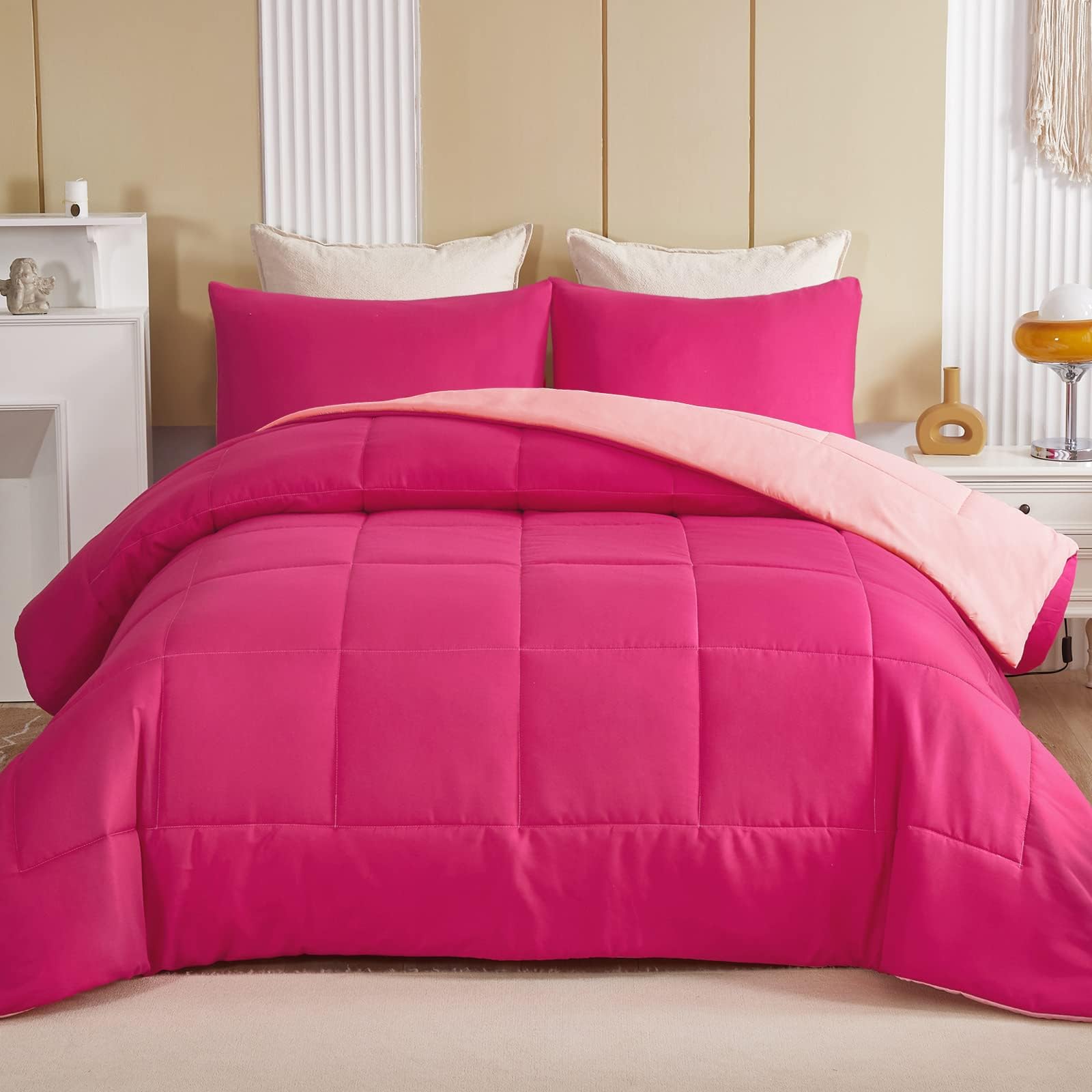 Exclusivo Mezcla twin comforter in hot pink adds bright color to bed