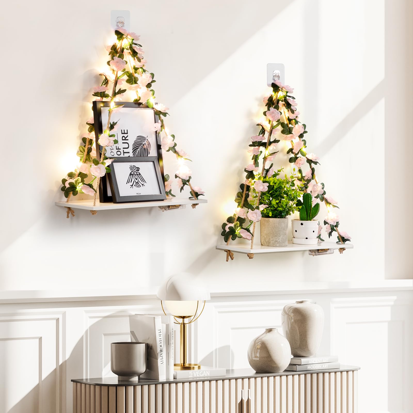 EXIN DECHEN wall hanging shelf closeup leaves highlights decorative greenery display