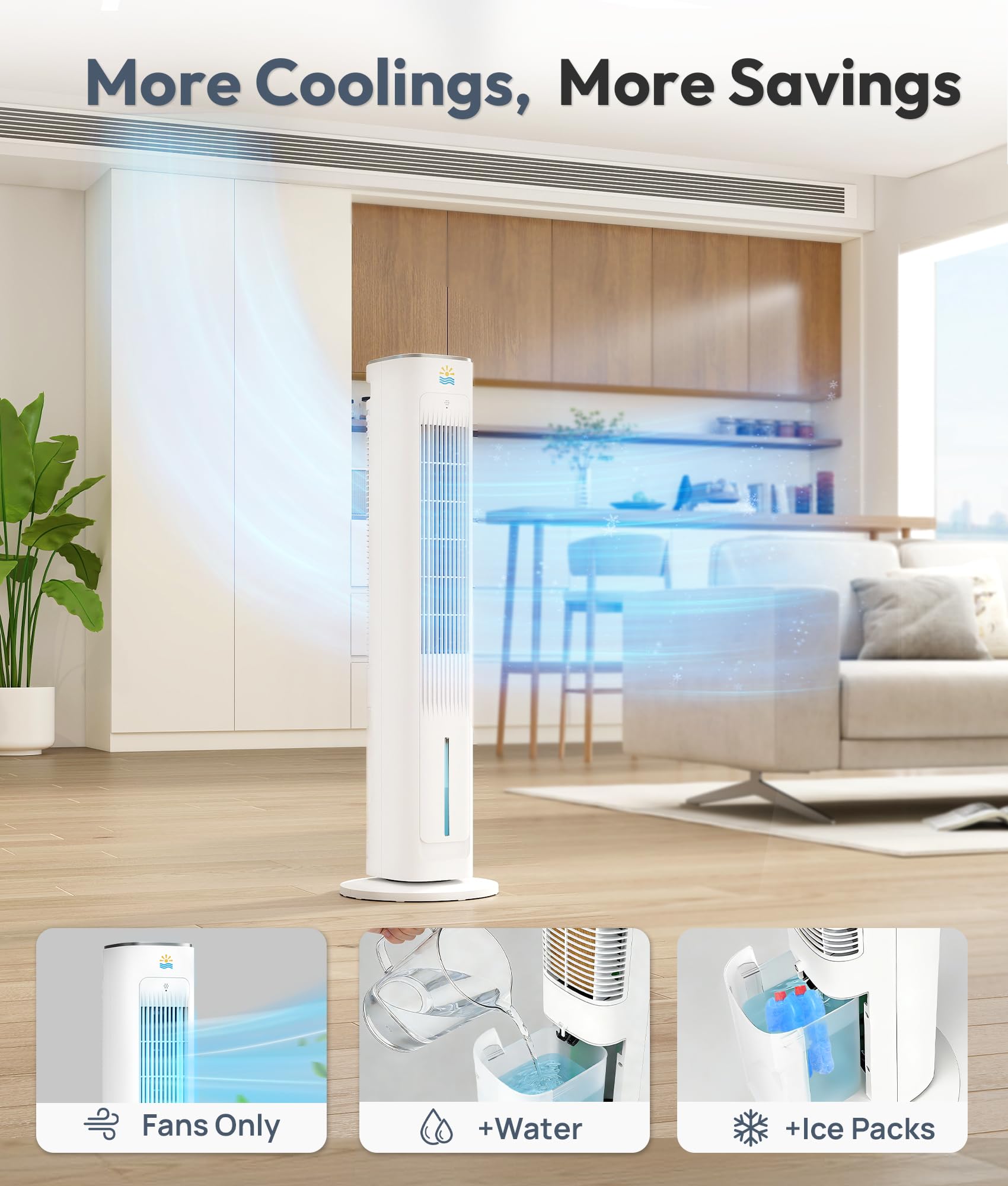 EXNOS three cooling modes: mist, ice chill, and dry airflow.