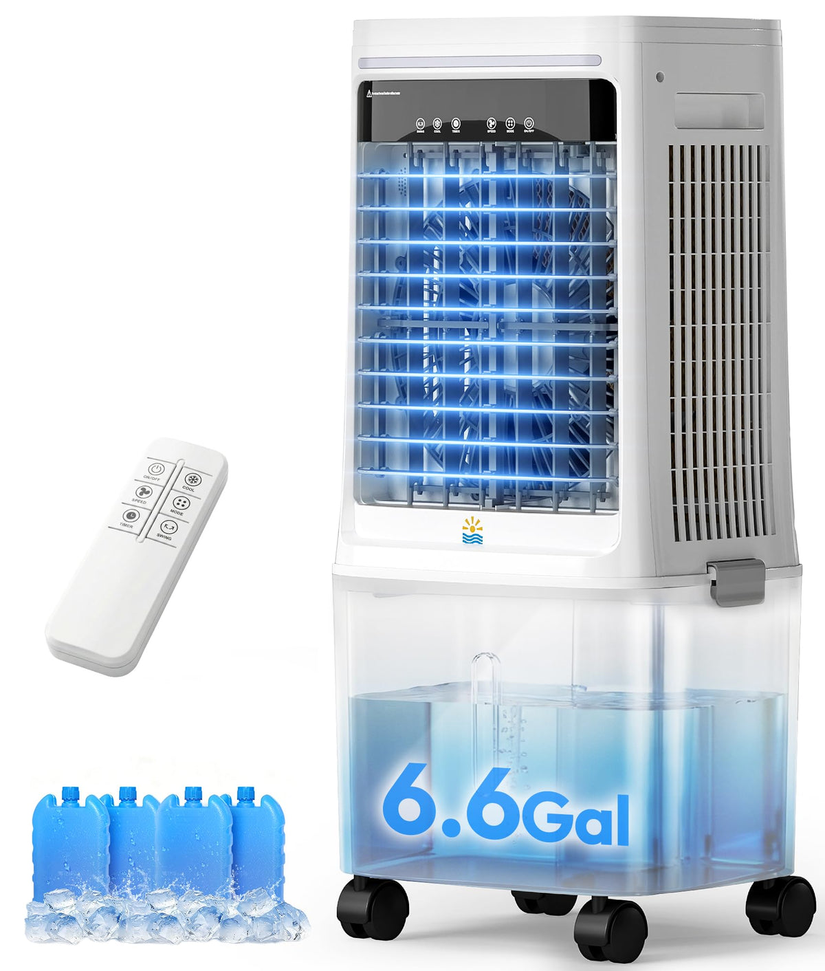 EXNOS 3-in-1 cooler front view for wide-room cooling.