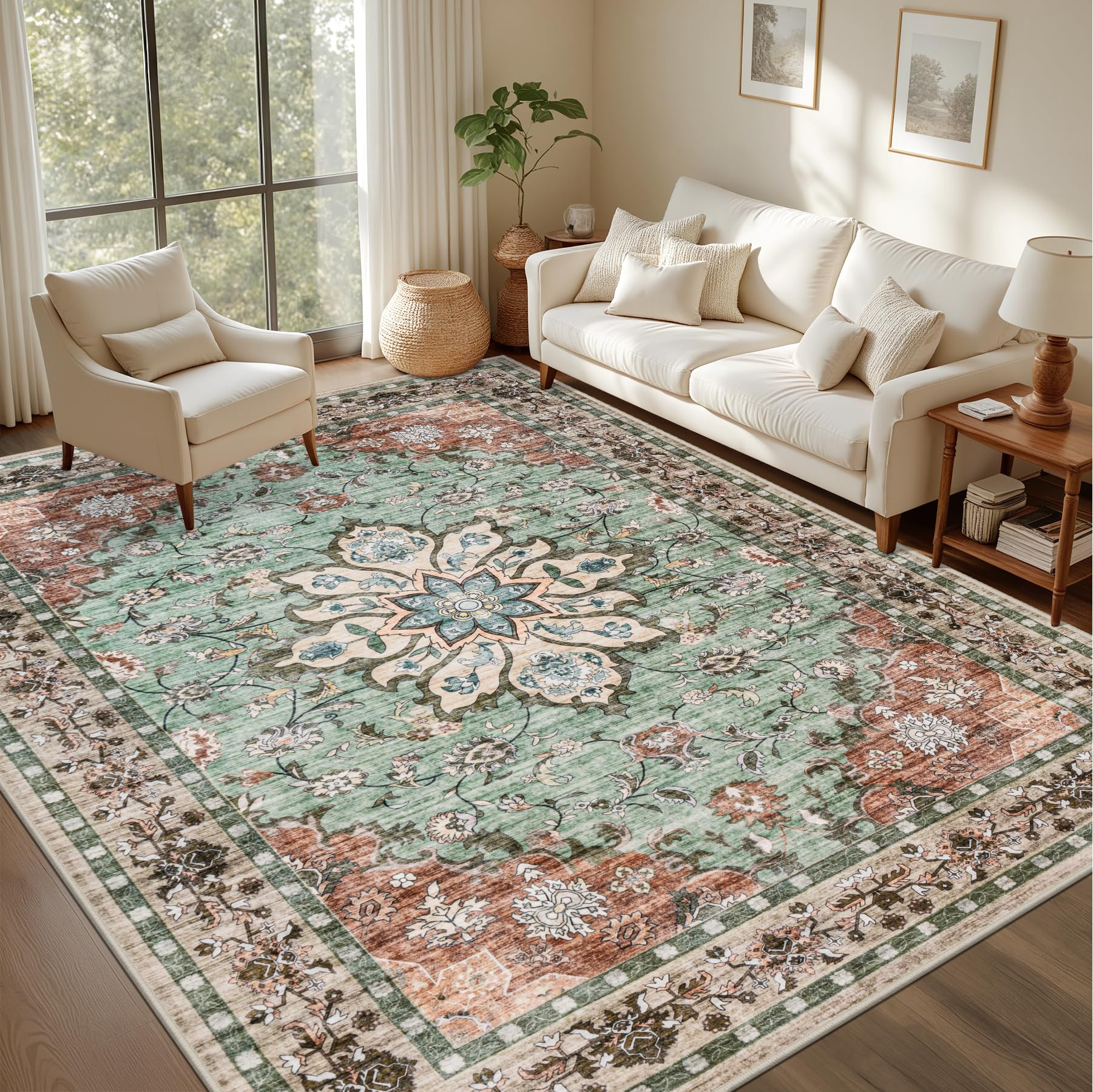ExpediX 6x9 vintage floral rug with distressed pattern enhances living room style