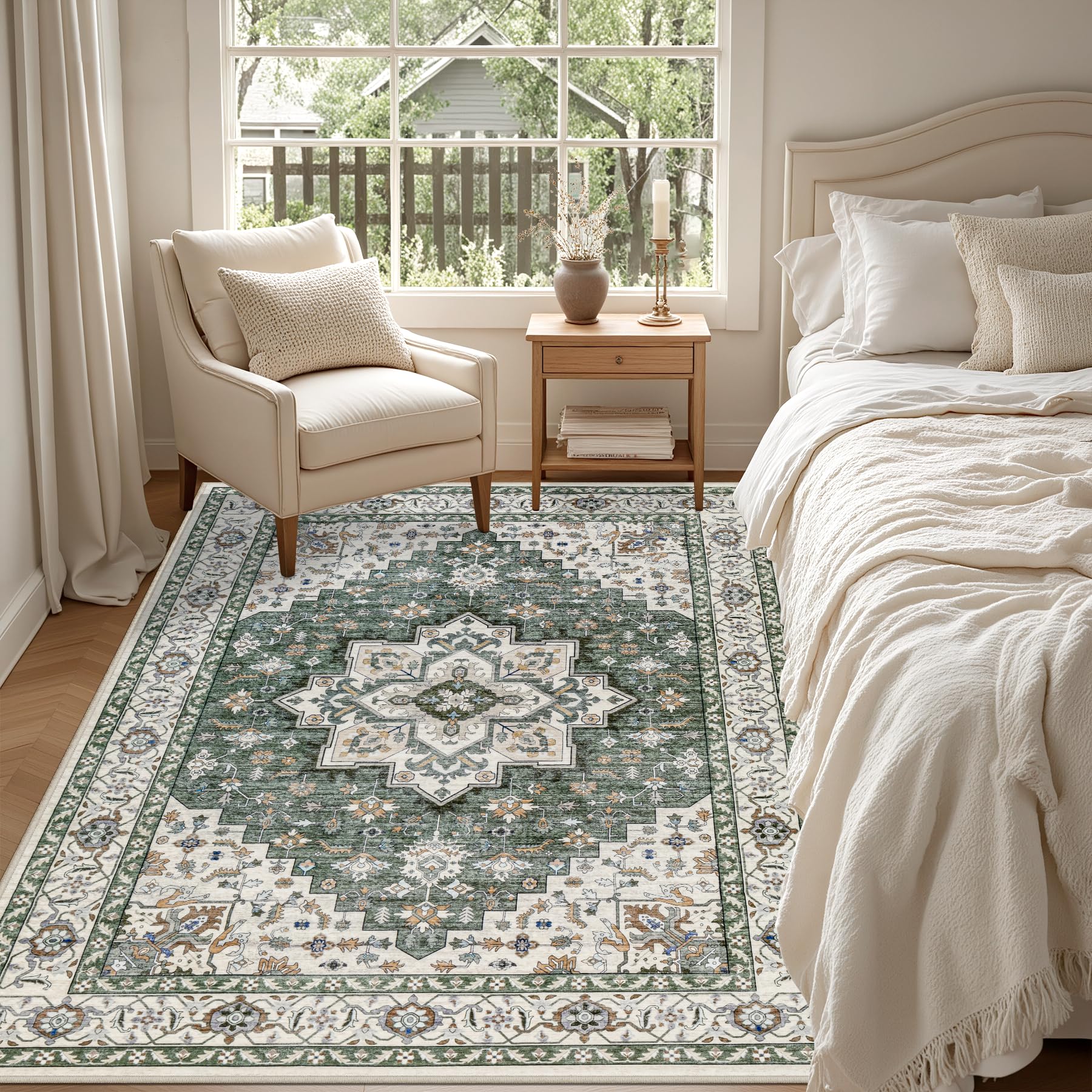 ExpediX stain-resistant rug, keeps colors vibrant with simple spot cleaning.