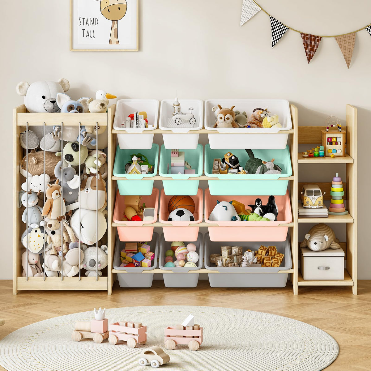 EXPERLAM 3-in-1 organizer shows plush toys neatly and easily accessible on the left stuffed animal holder