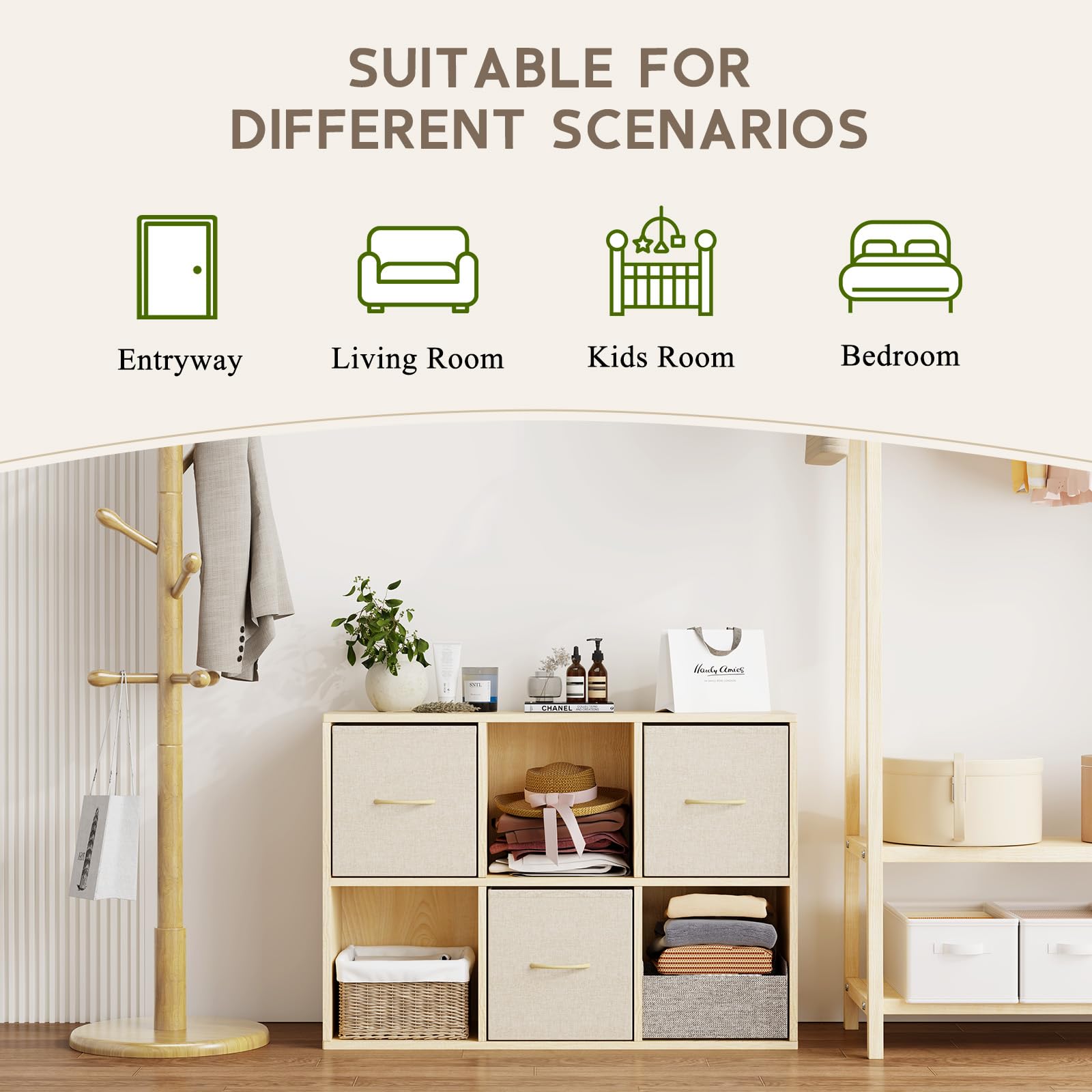 Experlam setup in living room example showcasing storage versatility