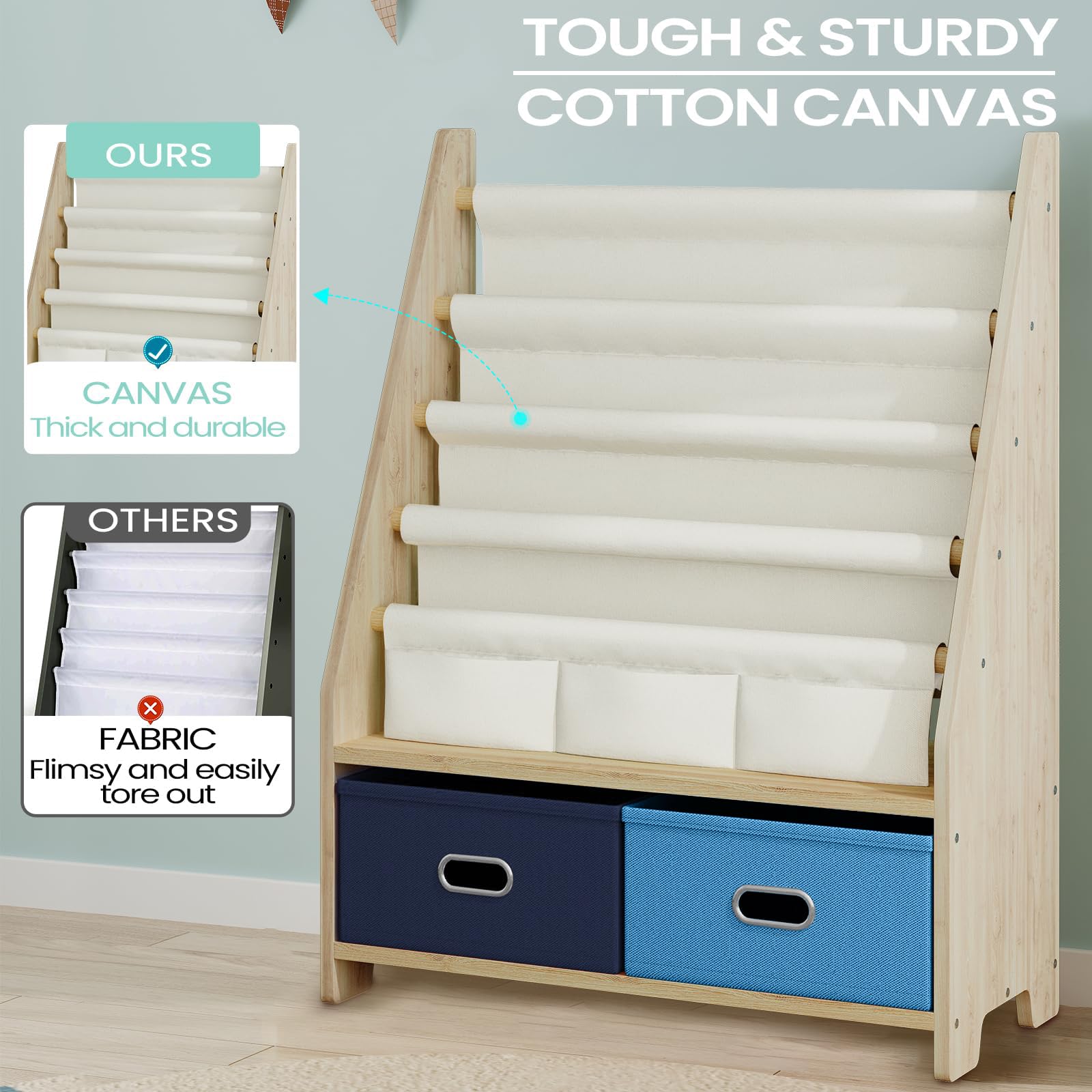 EXPERLAM blue finish complements kids' rooms while keeping essentials tidy