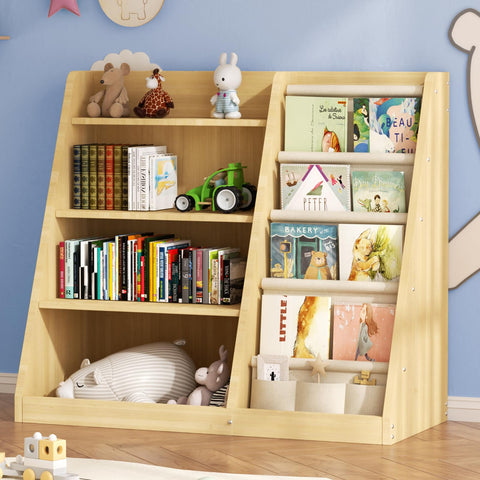 EXPERLAM 4-tier wooden bookshelf for organized kid reading and toy storage.
