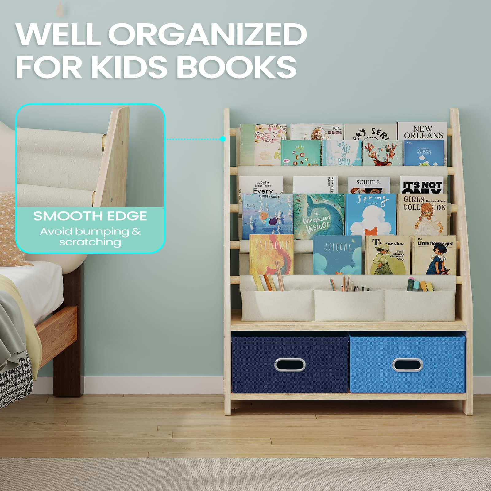 EXPERLAM versatile bookshelf for kids' rooms, nurseries, and classrooms