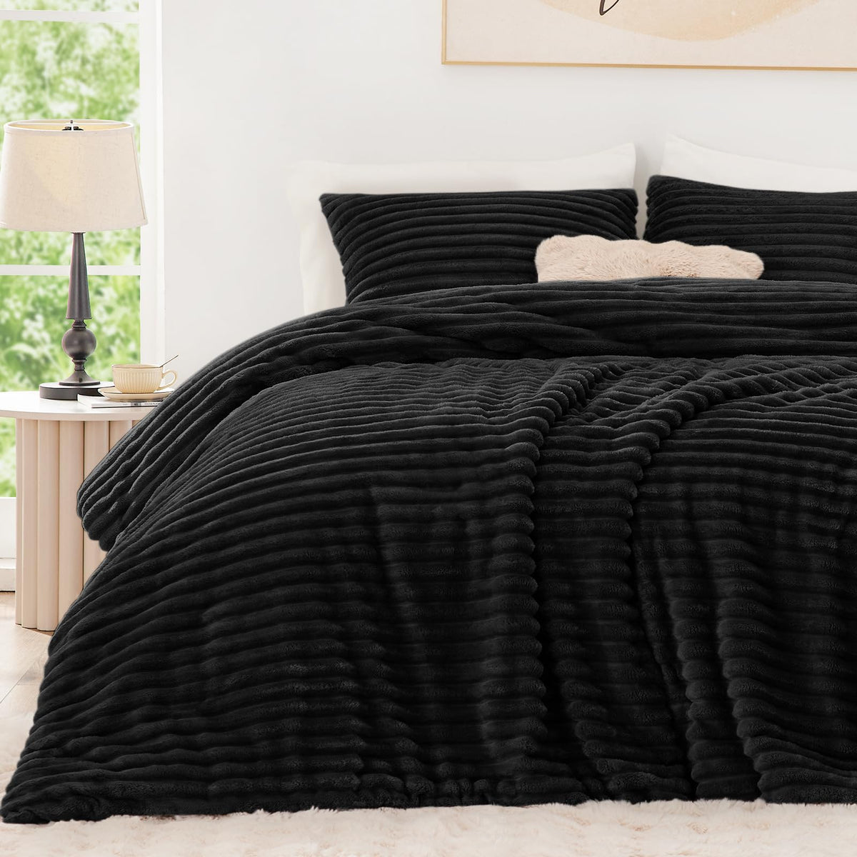 EXQ Home fluffy comforter full stripe pattern for cozy nights