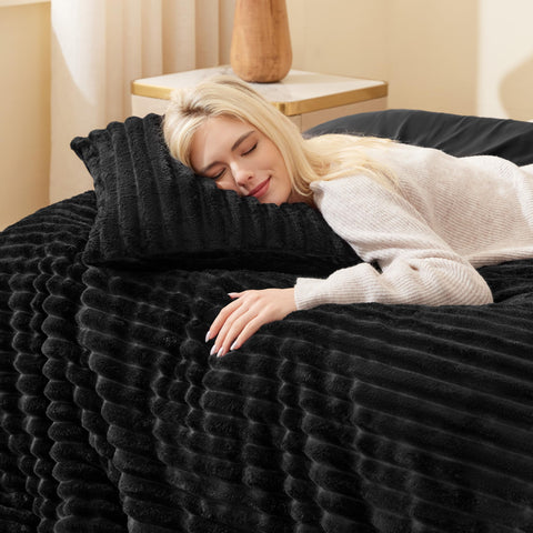 EXQ Home fluffy comforter twin stripe design adds texture and elegance