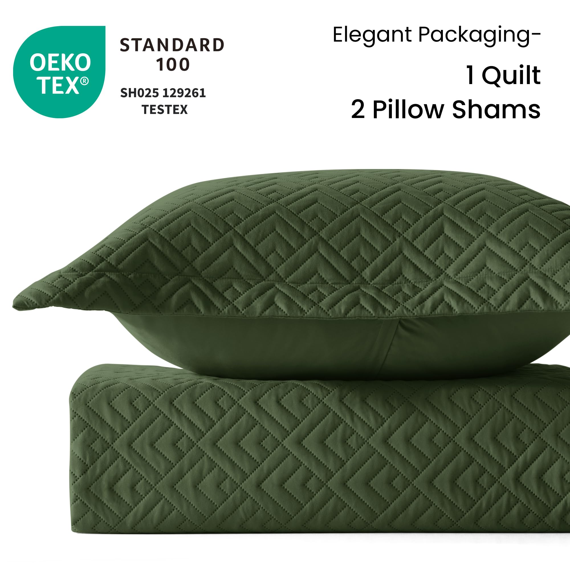 EXQ Home olive green quilt set close-up showing durable stitching and soft texture
