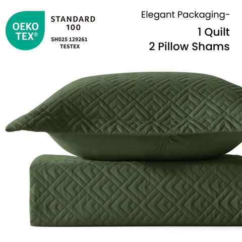 EXQ Home olive green quilt set close-up showing durable stitching and soft texture