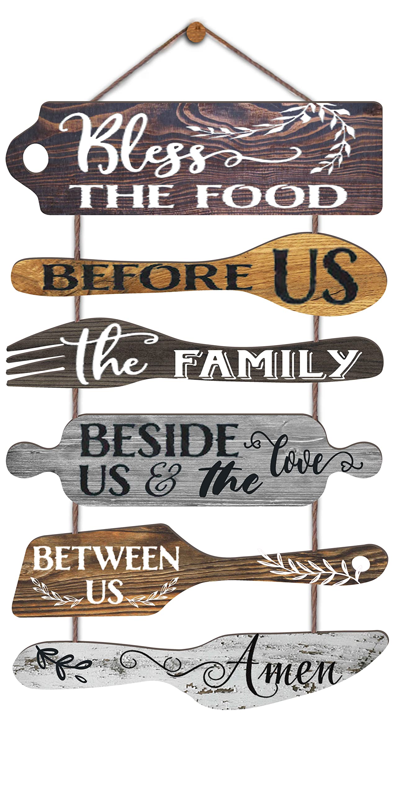 EXQUIDECA Bless the Food Before Us 6pc rope sign for rustic dining room decor
