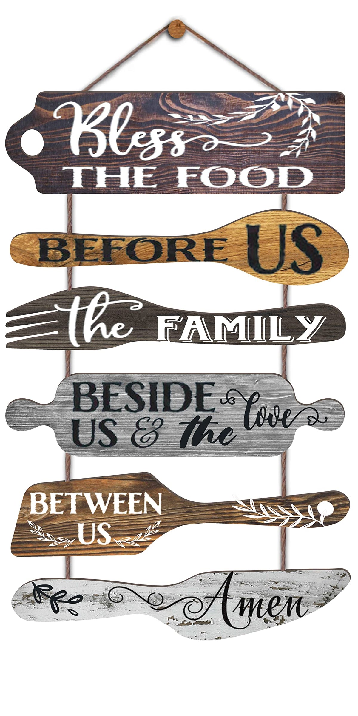 EXQUIDECA Bless the Food Before Us 6pc rope sign for rustic dining room decor