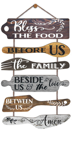 EXQUIDECA Bless the Food Before Us 6pc rope sign for rustic dining room decor
