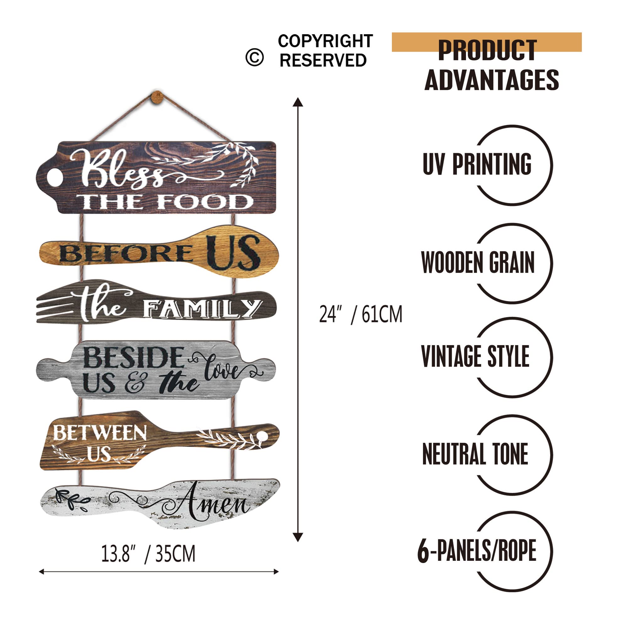 EXQUIDECA Rope-hung kitchen signs provide effortless wall styling