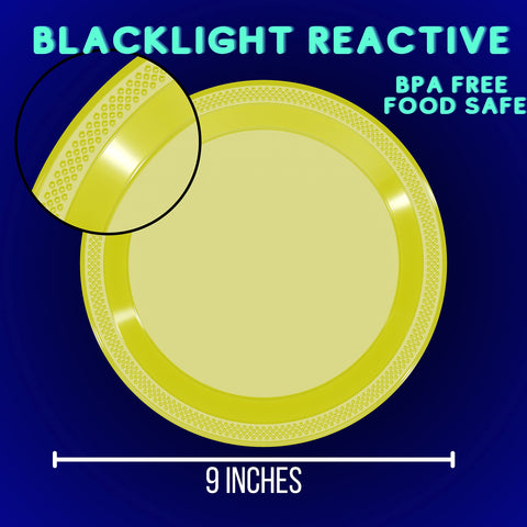 Exquisite neon party plates on a table create a bright birthday vibe.