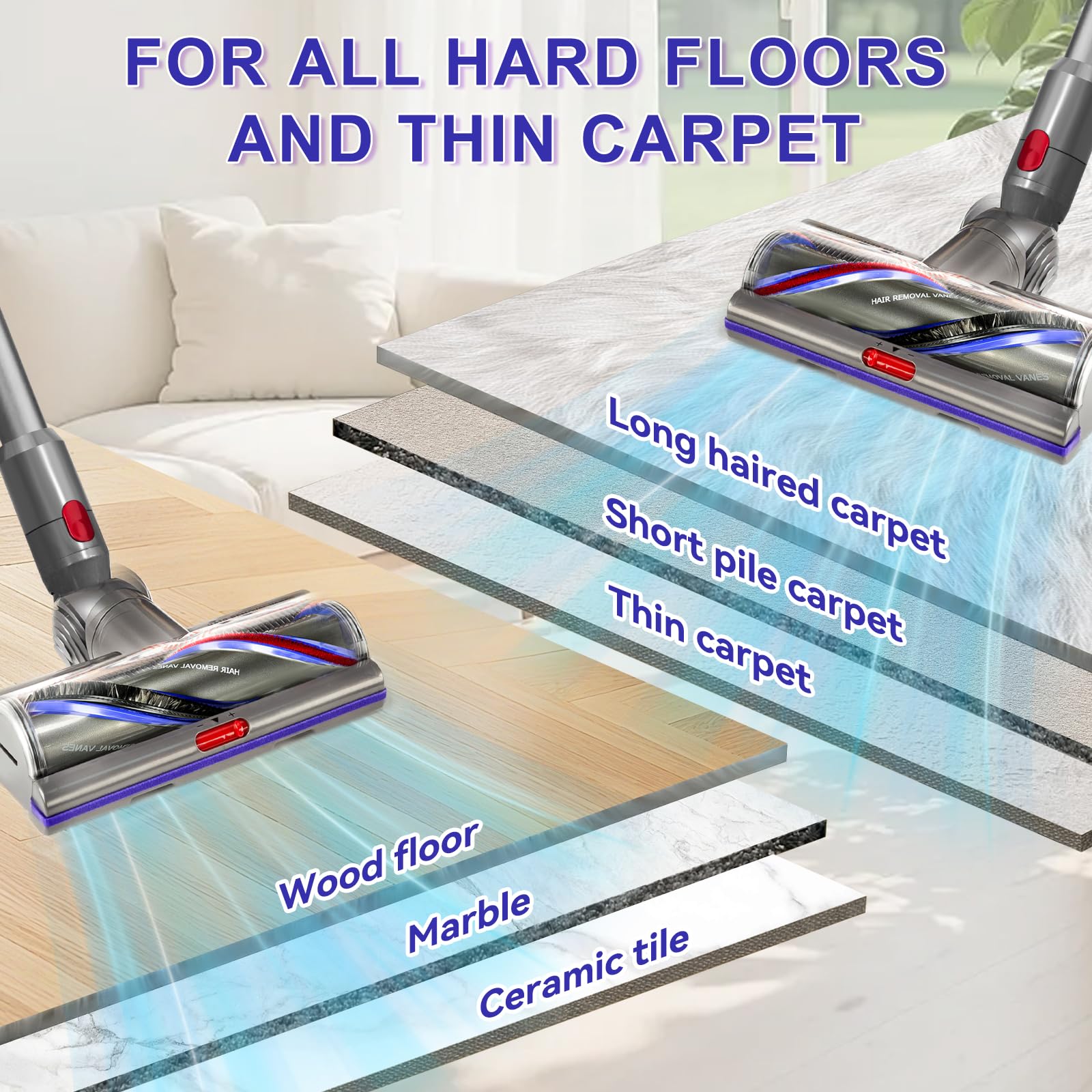 Extolife 180-degree swivel enables easy cleaning under furniture.
