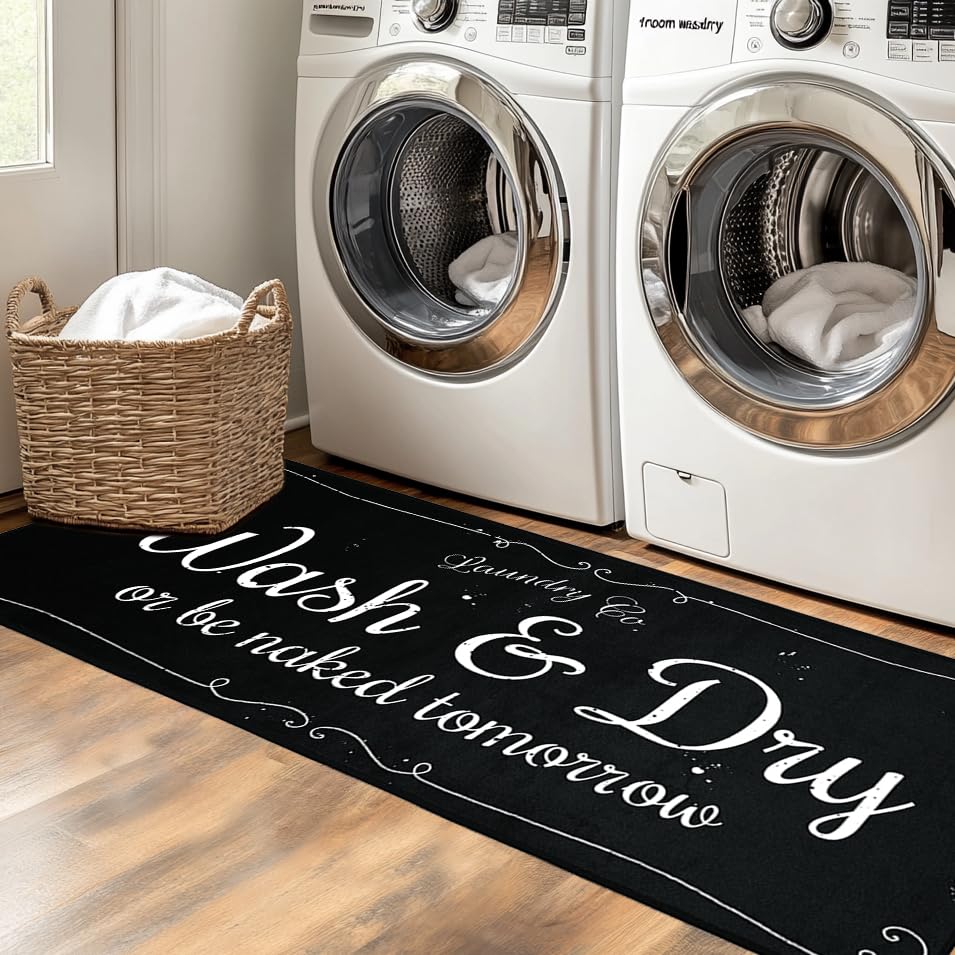 EYECY Laundry Runner under washer and dryer fits neatly, reducing fatigue while standing.