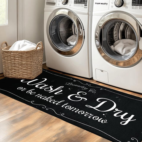 EYECY Laundry Runner under washer and dryer fits neatly, reducing fatigue while standing.