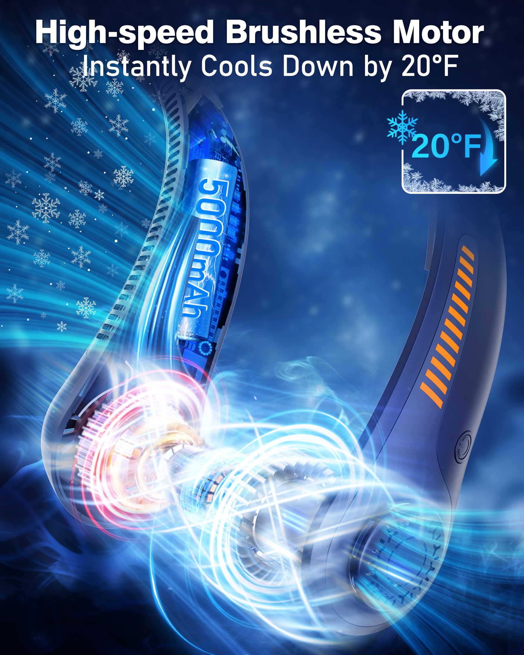 EYERZ neck fan battery compartment reveals 5000mAh battery for long-lasting cooling.