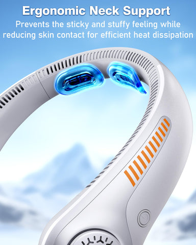 EYERZ neck fan ergonomic design highlights soft silicone neck support for comfortable all-day wear