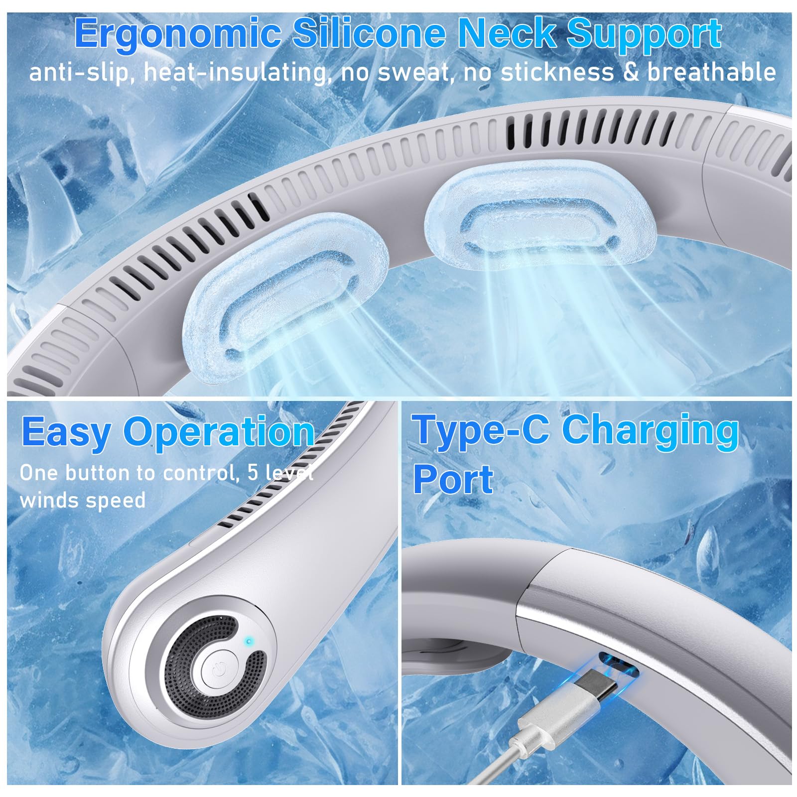 EYERZ neck fan skin-friendly silicone fit for daily comfort.