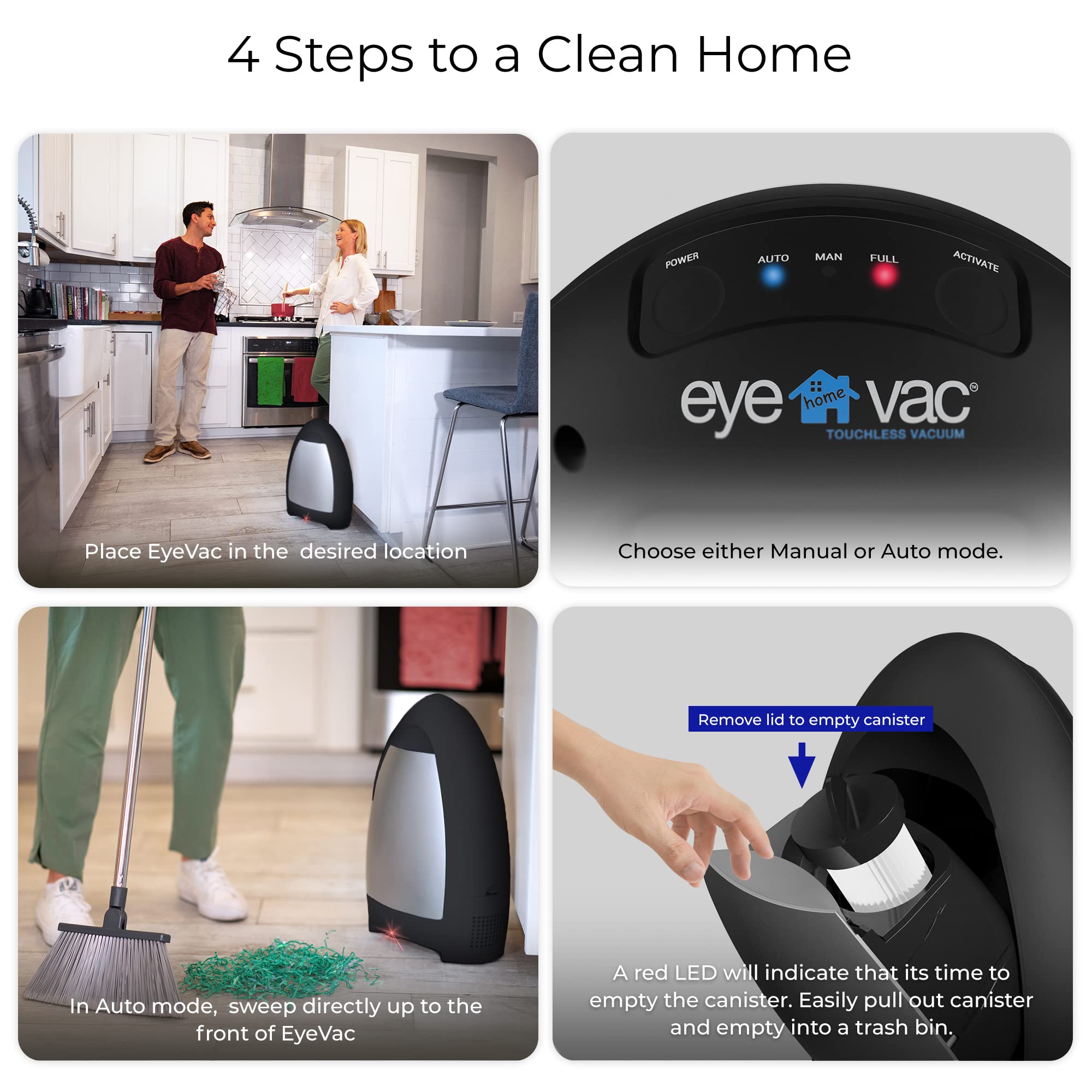 EyeVac bagless dustpan allows easy emptying after sweeping.