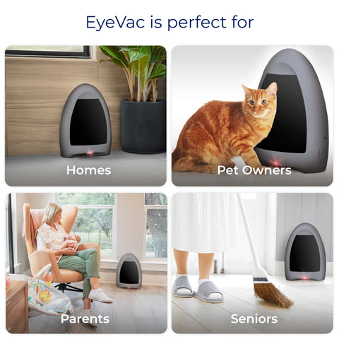 EyeVac auto-sensors activate during sweeping for hands-free cleaning.