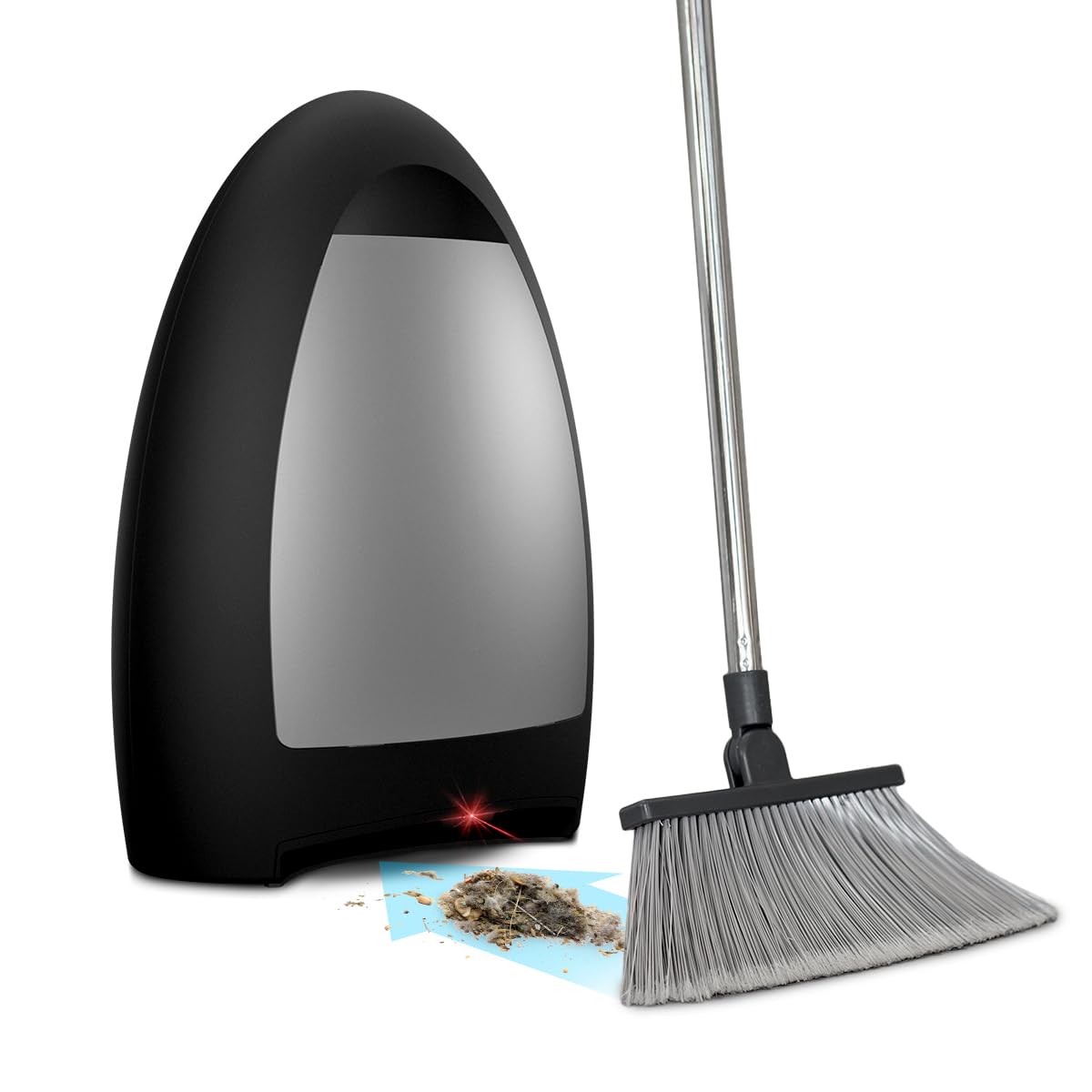 EyeVac Home Touchless Dustpan front view enables quick, effortless cleaning.