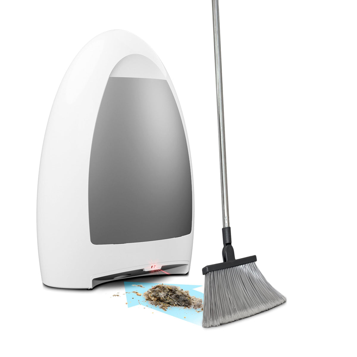 EyeVac Home touchless dustpan front view for quick, hands-free cleaning on floors