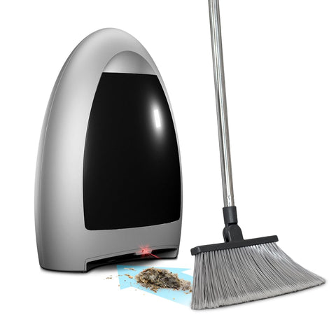 EyeVac Home touchless vacuum, front view, fast dustpan action for quick floor cleanup.