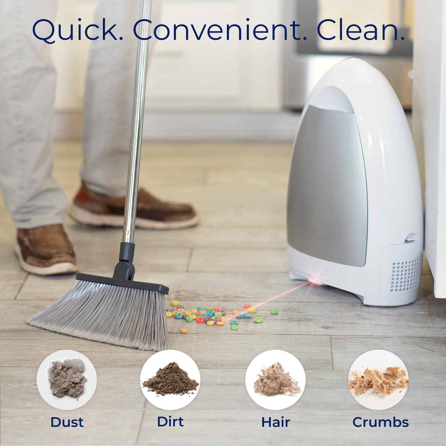 EyeVac infrared sensor activation demonstrates hands-free sweeping efficiency