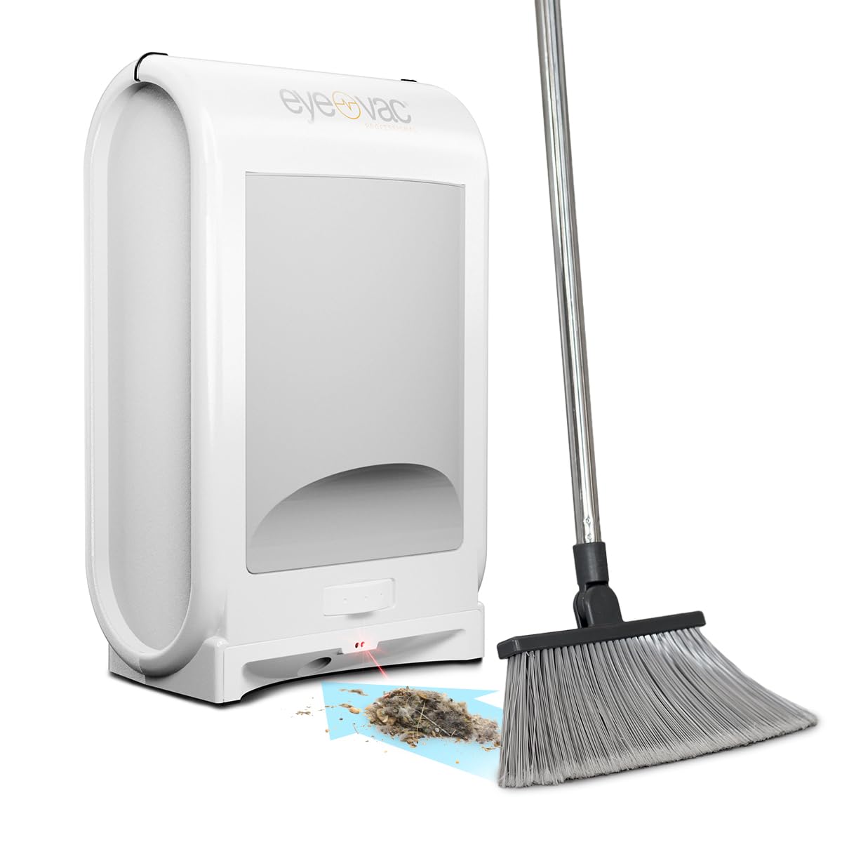 EyeVac Pro dustpan with infrared sensors for hands-free cleaning.