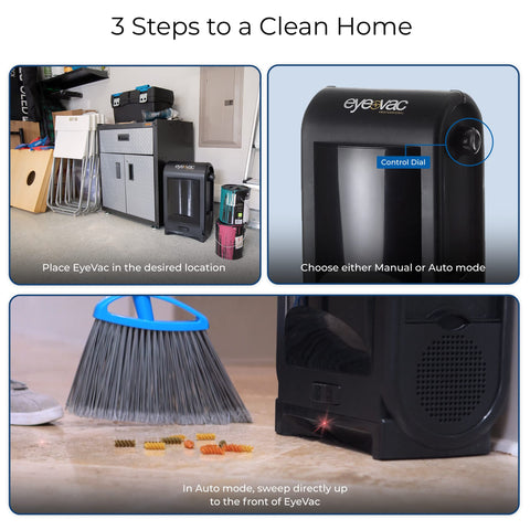 EyeVac Pro with high efficiency filters for cleaner air after sweeping.
