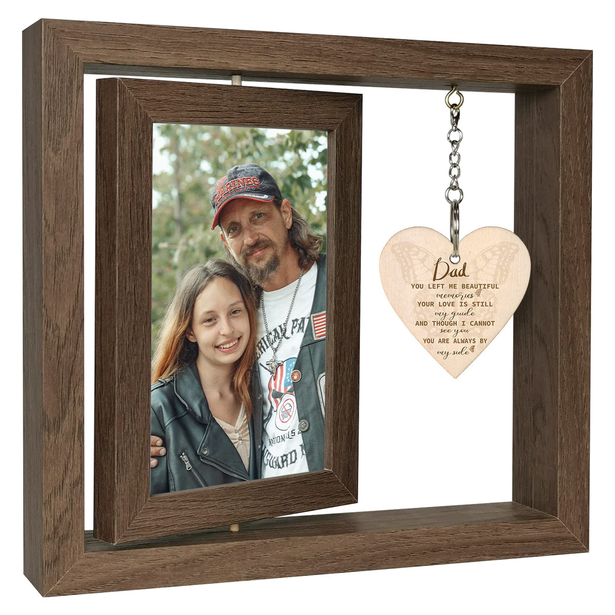 EYITUPC memory frame on a wooden stand for display