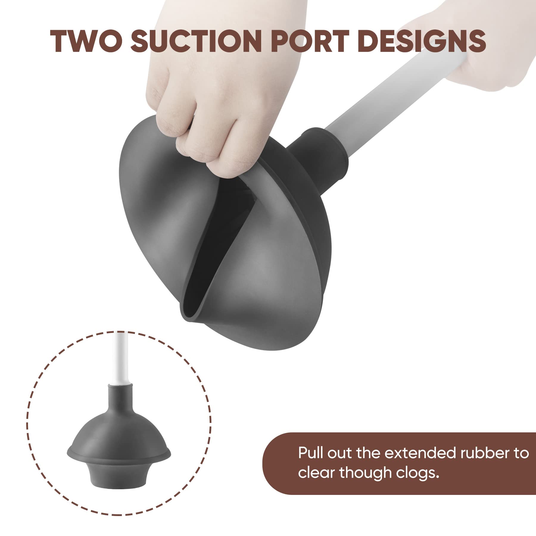 Eyliden plunger action shows ultra-tight seal for clearing clogs with ease.