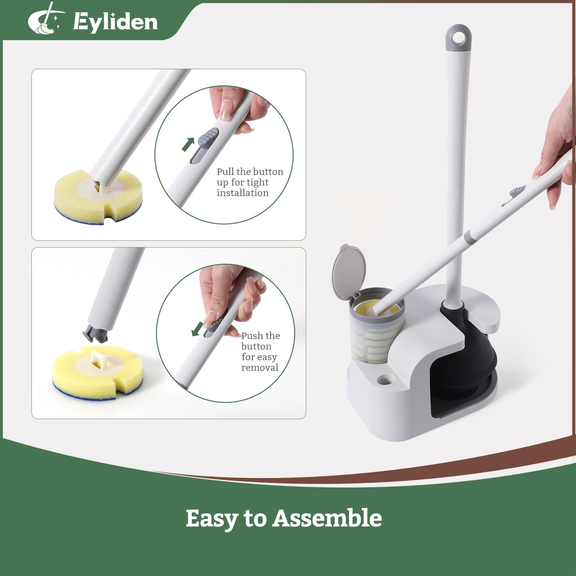 Eyliden toilet plunger with 3-step suction for clogged drains